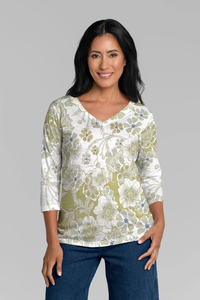 Kalani Green Signature 3/4 Sleeve V-Neck Top