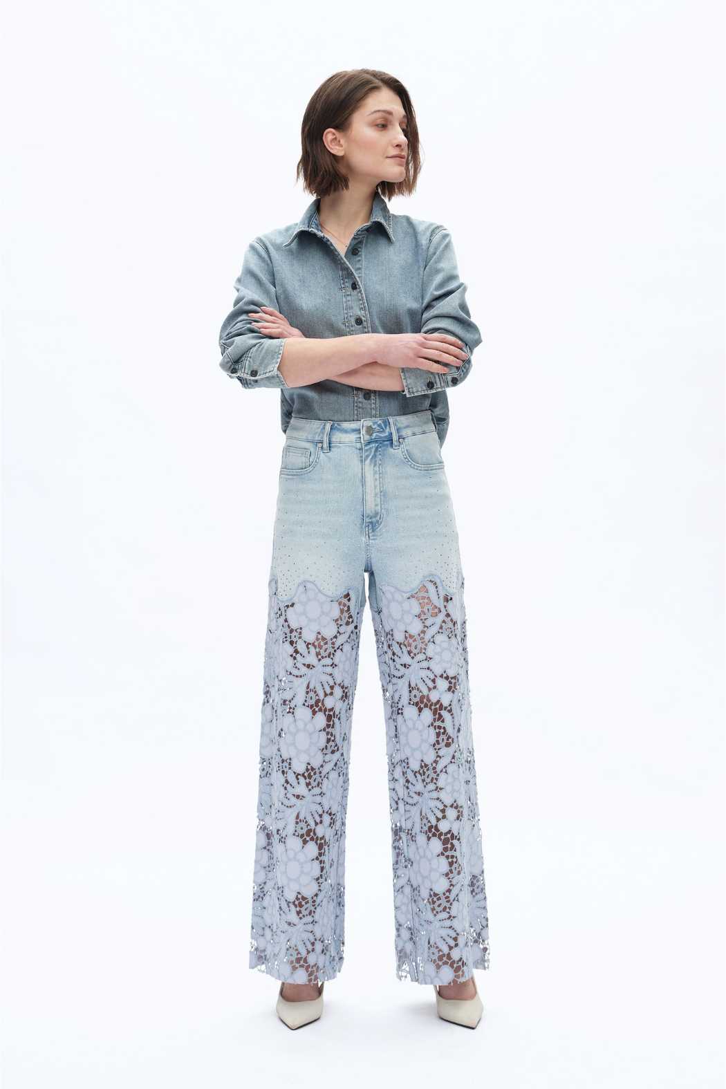 Super High Rise Lace Wide Leg Denim