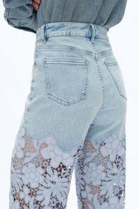 Super High Rise Lace Wide Leg Denim