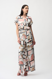 Recycled Satin Abstract Print Wide Leg Pull-On Pants