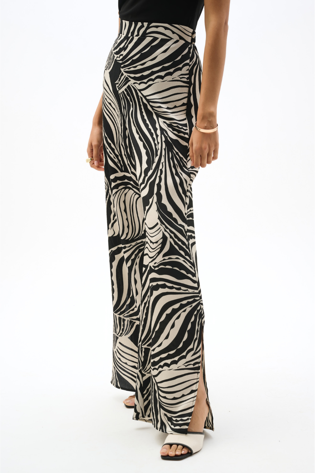 Bubble Satin Abstract Print Wide Leg Pants With Side Slits