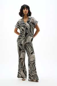 Bubble Satin Abstract Print Wide Leg Pants With Side Slits