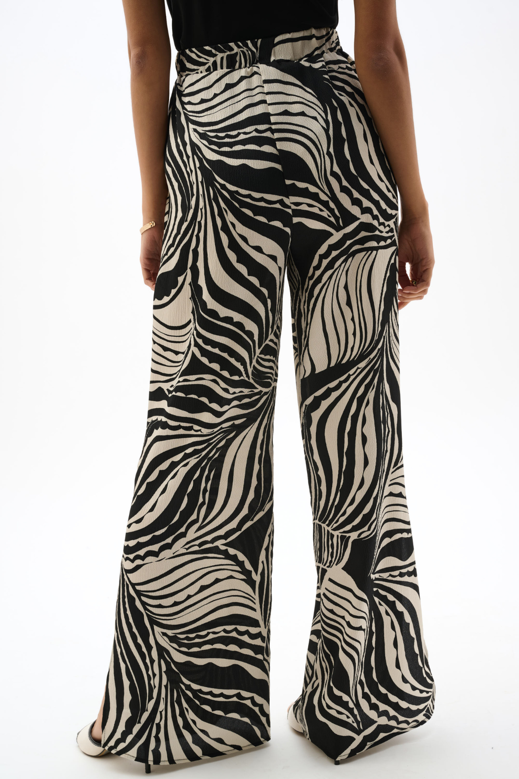 Bubble Satin Abstract Print Wide Leg Pants With Side Slits