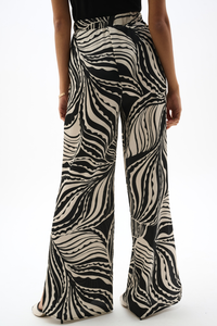 Bubble Satin Abstract Print Wide Leg Pants With Side Slits