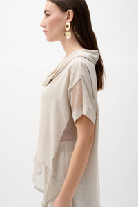 Woven Gauze and Mesh Boxy Top with Cowl Collar