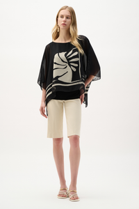 Sheer Woven Tropical Print And Silky Knit Poncho Top