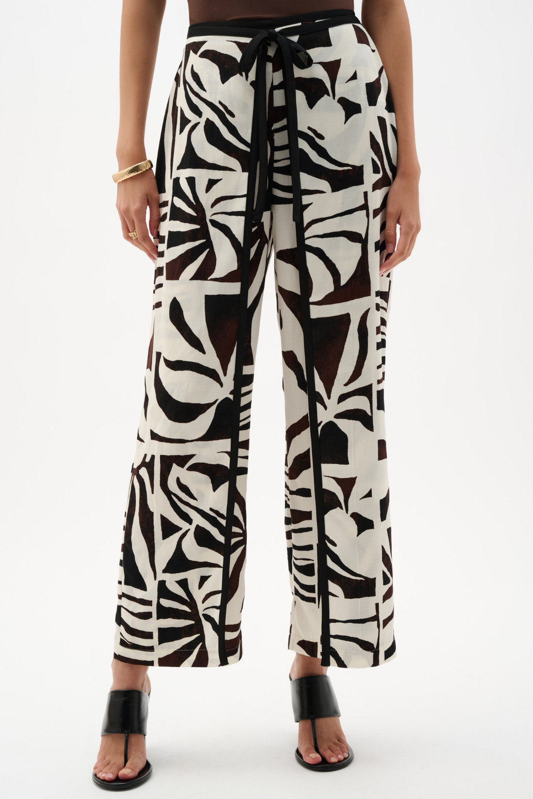Woven Gauze Tropical Print Wide Leg Pants