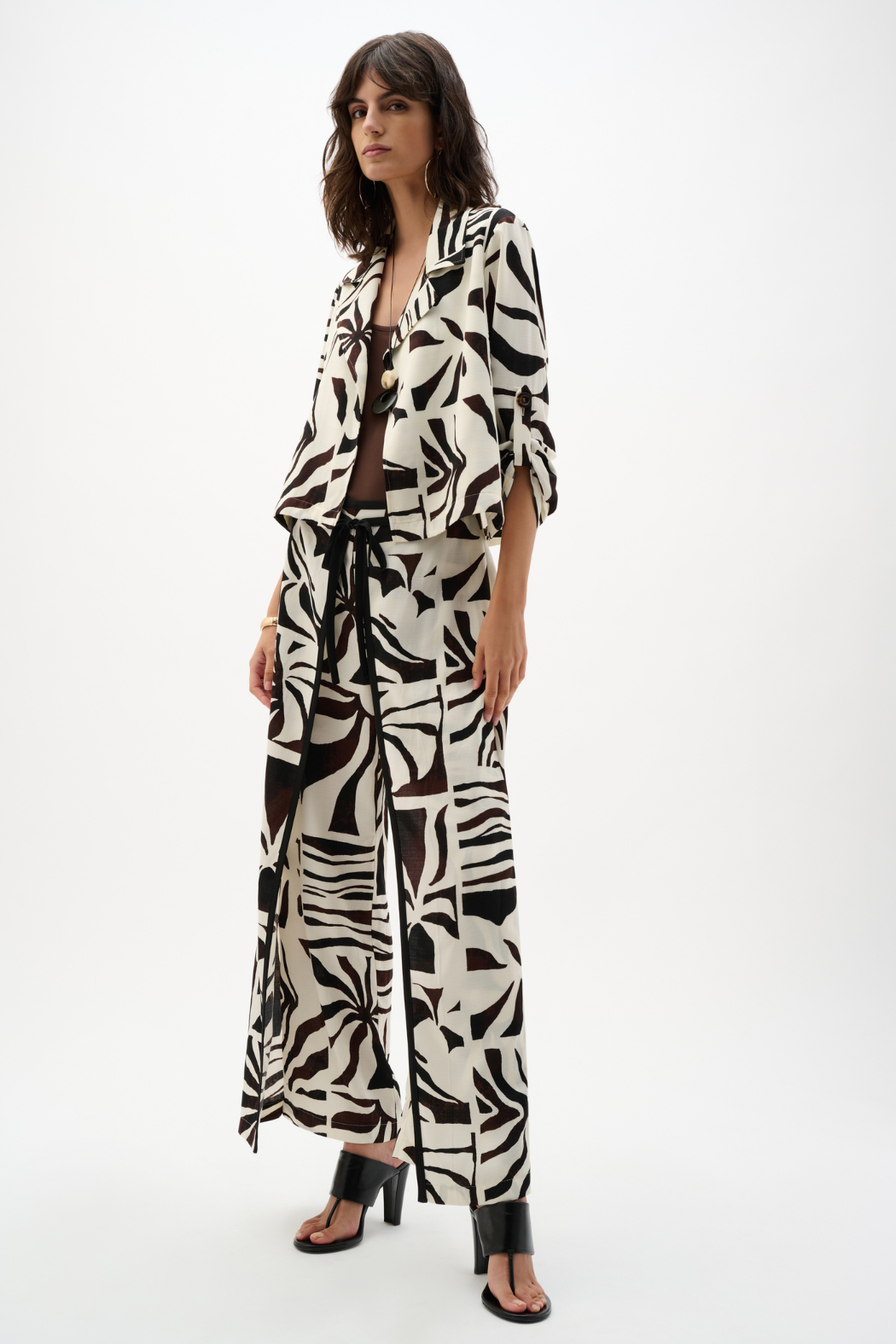 Woven Gauze Tropical Print Wide Leg Pants