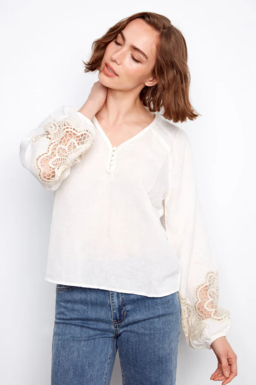 Embroidered Linen Blend Blouse