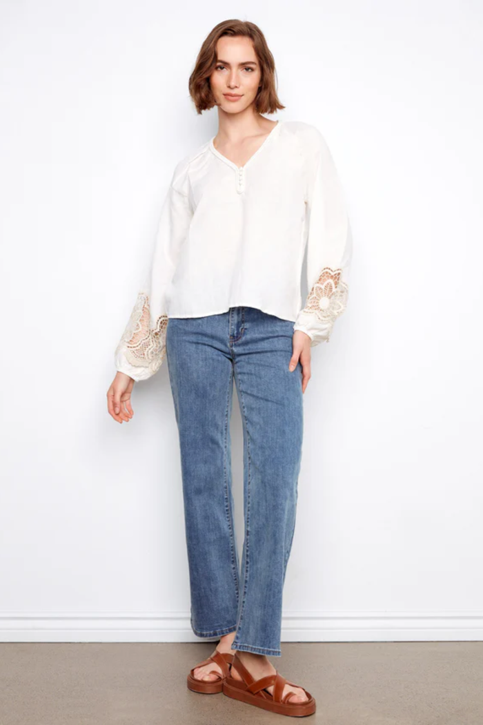 Embroidered Linen Blend Blouse