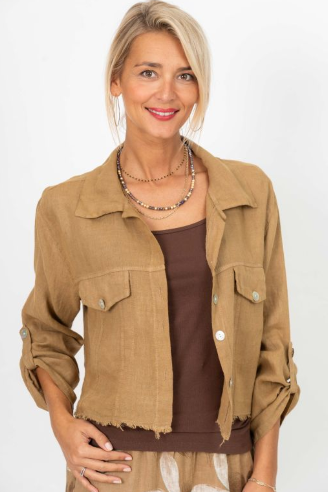 Linen Raw Edge Crop Top/Jacket