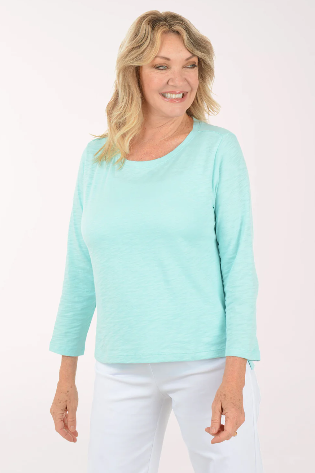 Cotton Slub High-Lo 3/4 Sleeve Tee