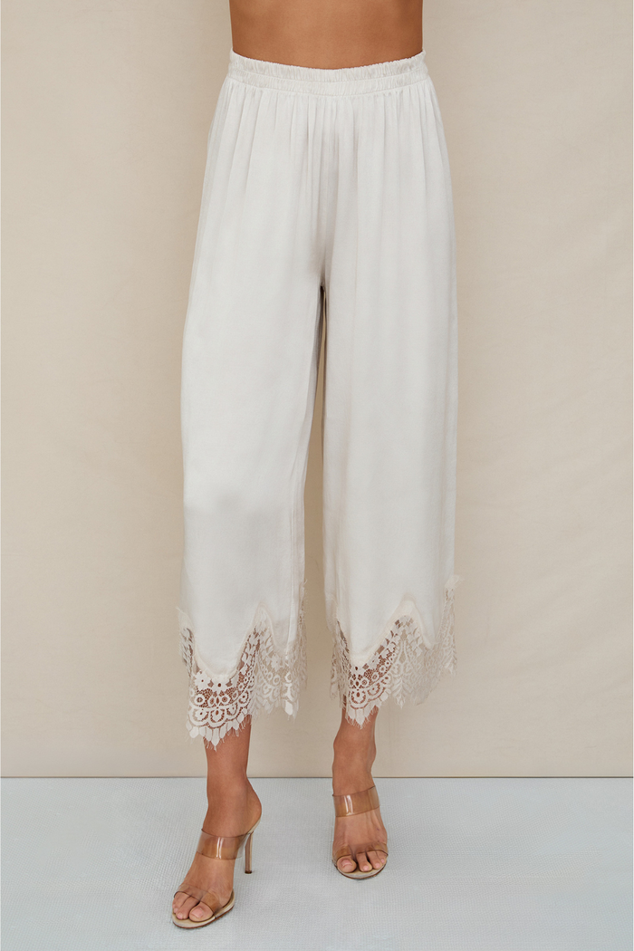 Mineral Wash Lace Hem Culotte Pants
