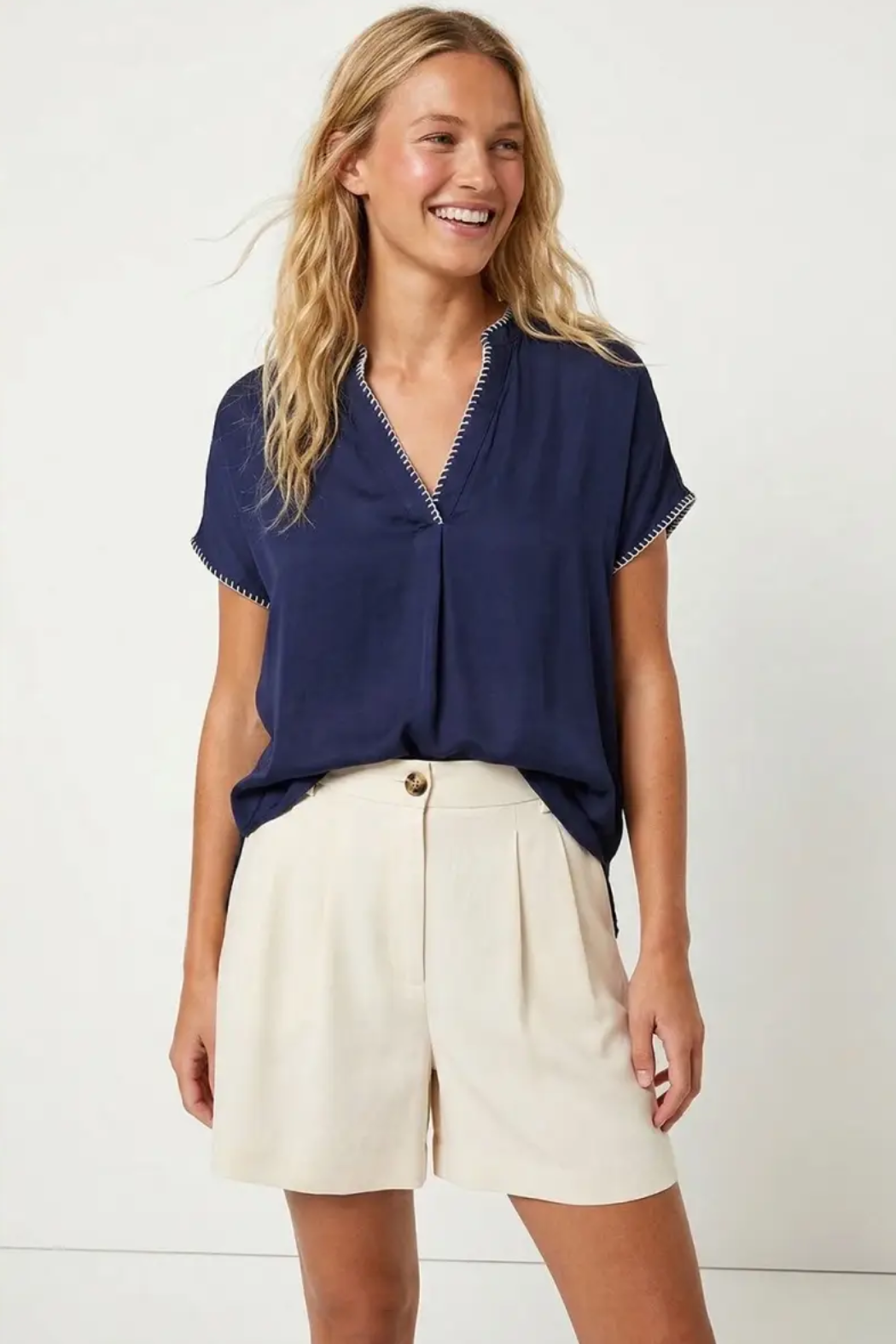 Whipstitch Drop Shoulder Blouse