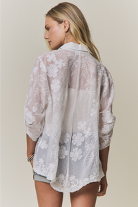 Floral Embroidered Sheer Button-down Shirt