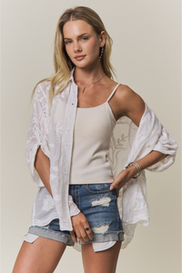 Boho Embroidered Button-down Top