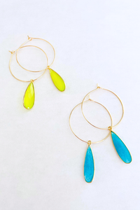 Gold Hoop Teardrop Stone Earrings