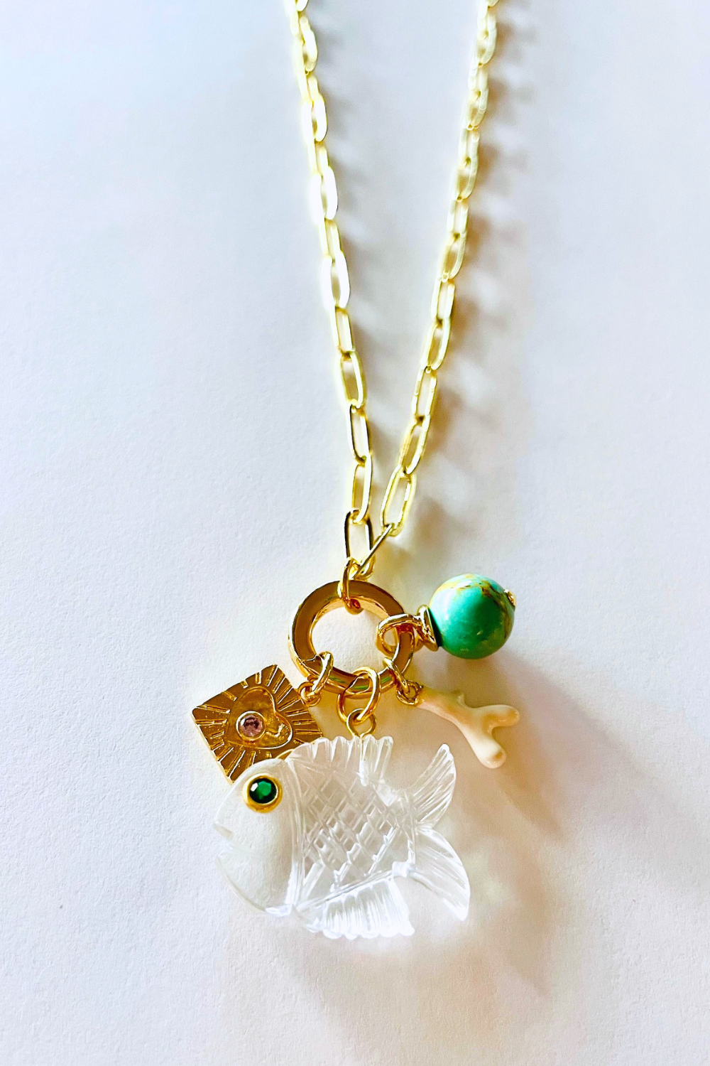 Big Fish Gemstone Charm Necklace