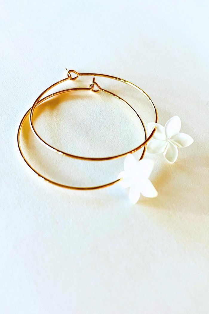 1" Mini Hoops ~ Plumeria Mother of Pearl Earring