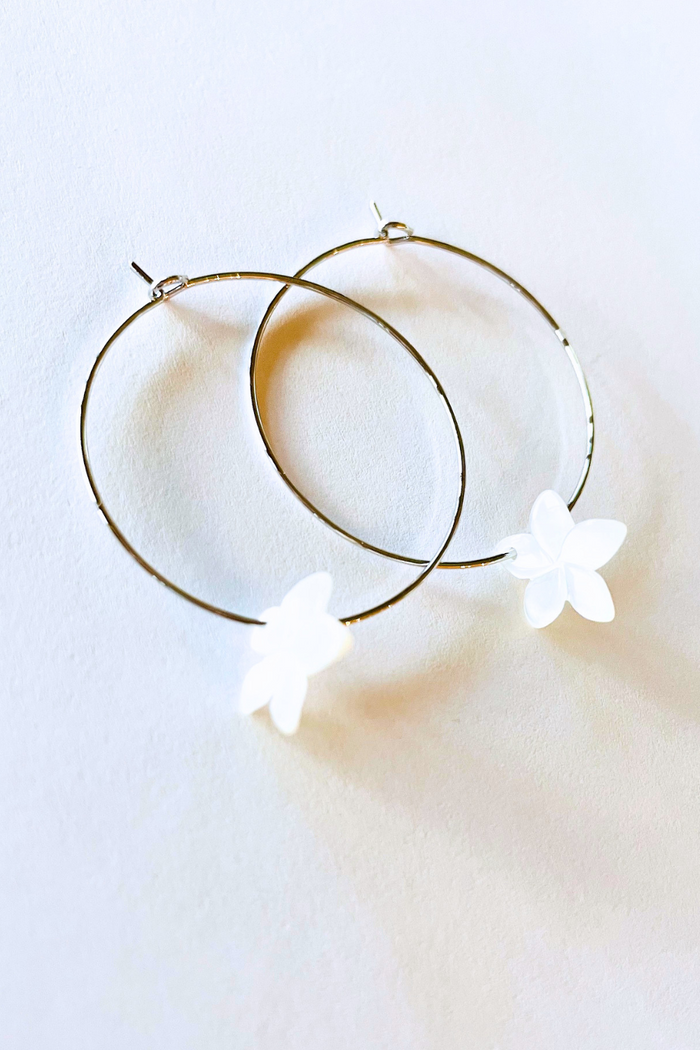 1" Mini Hoops ~ Plumeria Mother of Pearl Earring