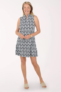 Turquoise Pineapples Cooling UPF50+ Zip Sleeveless Dress