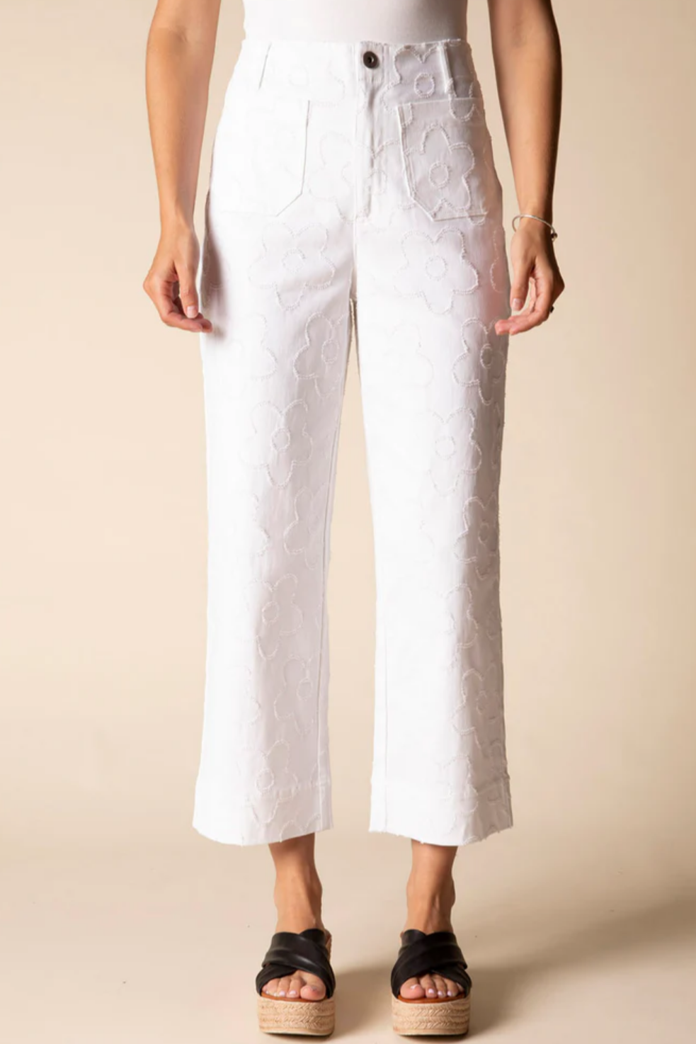 Etched Flower Crop Jean