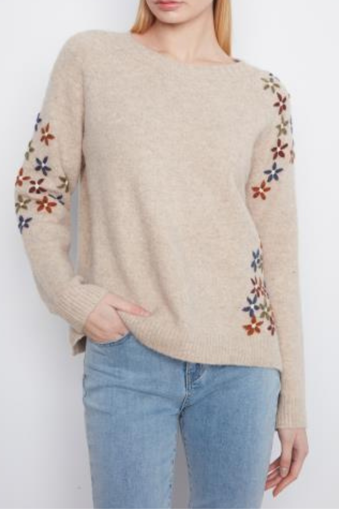 Floral Embroidered Raglan Crew Neck Sweater