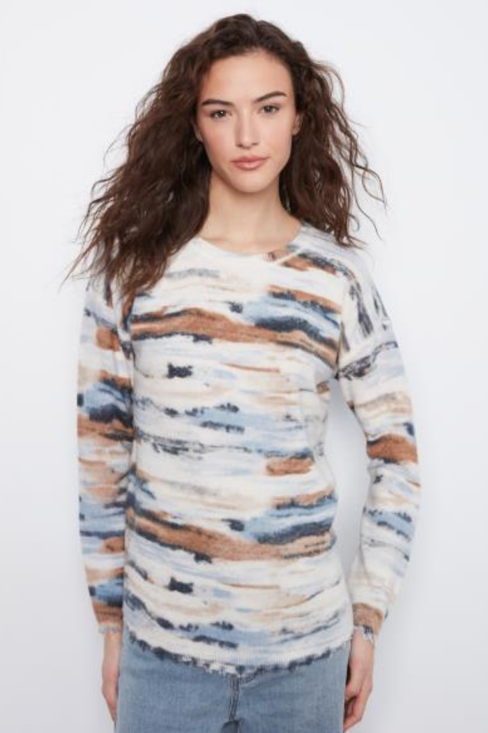 Long Sleeve Drop Shoulder Reversible Printed Crew Neck Sweater