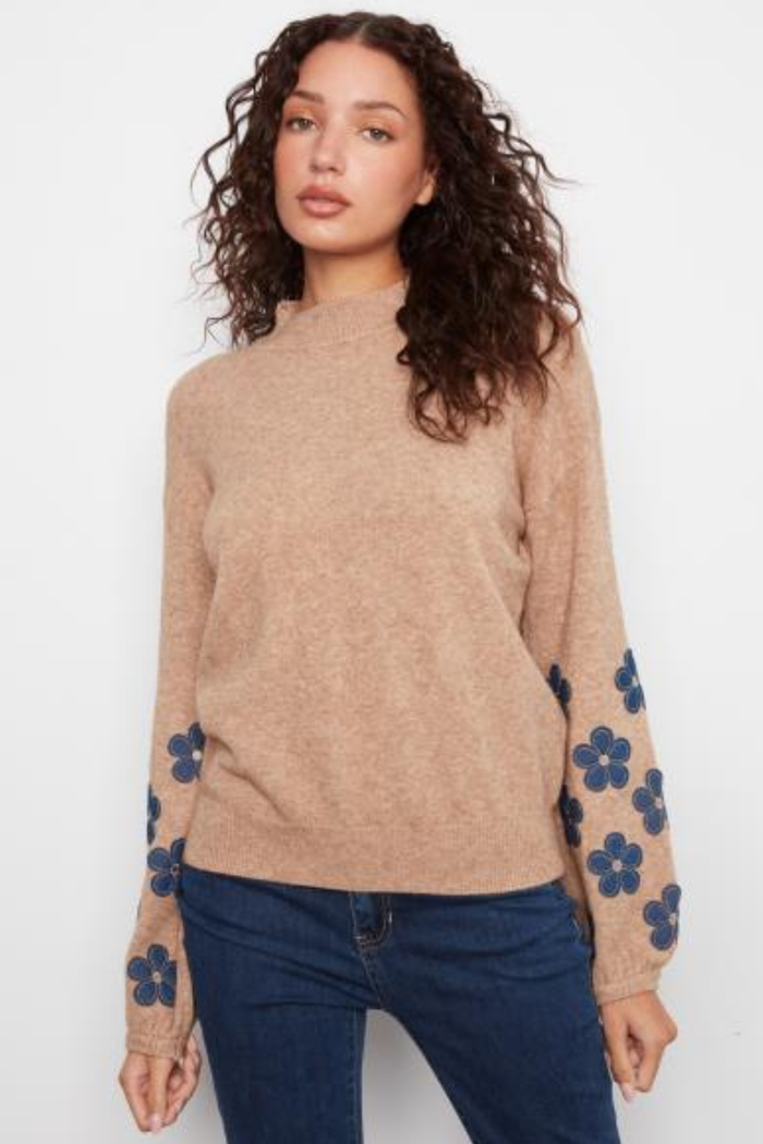 Mock Neck Sweater with Placed Print