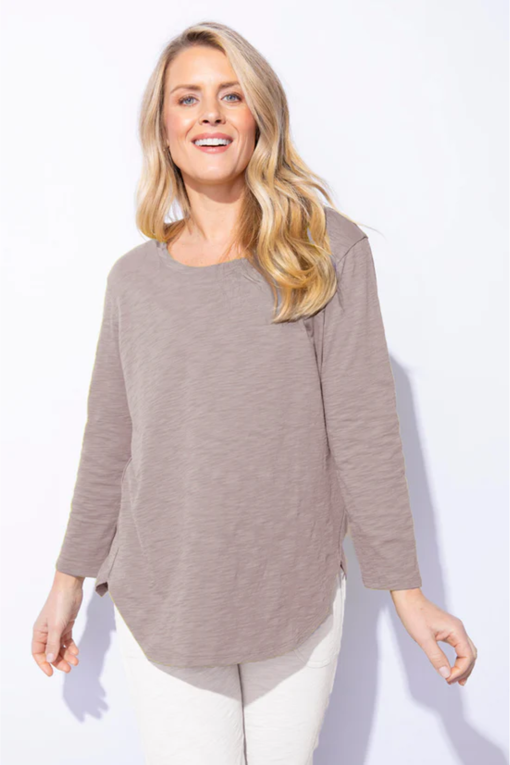 Cotton Slub High-Lo 3/4 Sleeve Tee