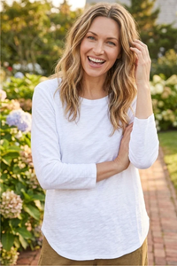 Cotton Slub High-Lo 3/4 Sleeve Tee