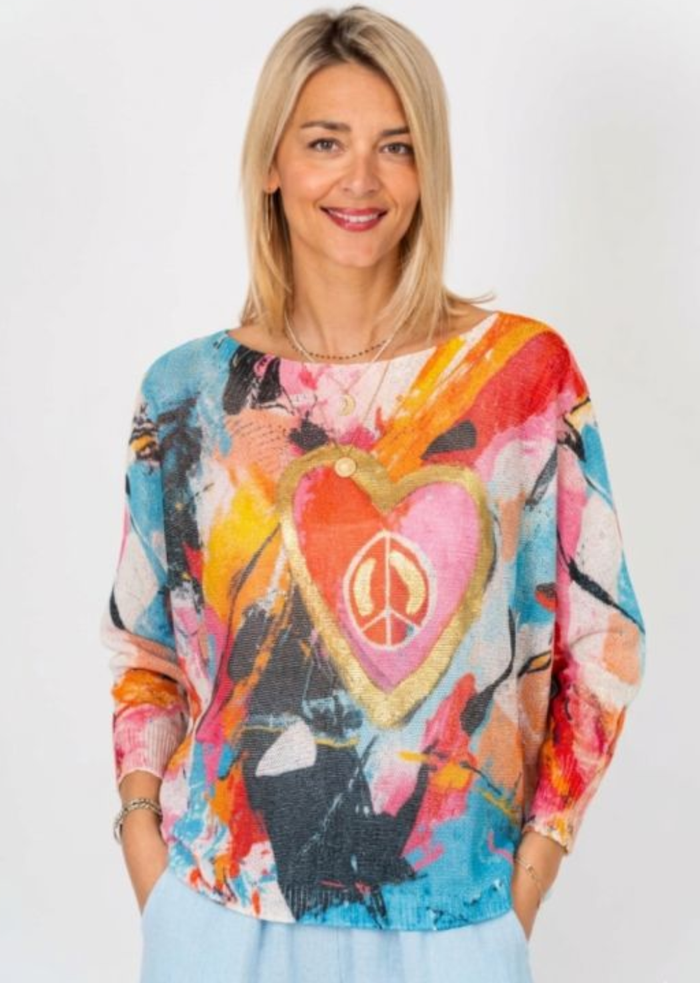 Artistic Peace and Love Batwing Sweater