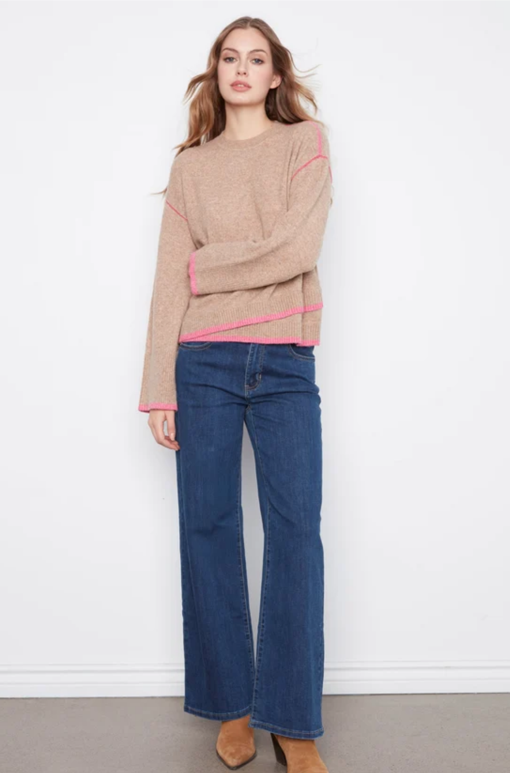 Contrast Trim Crew Neck Sweater