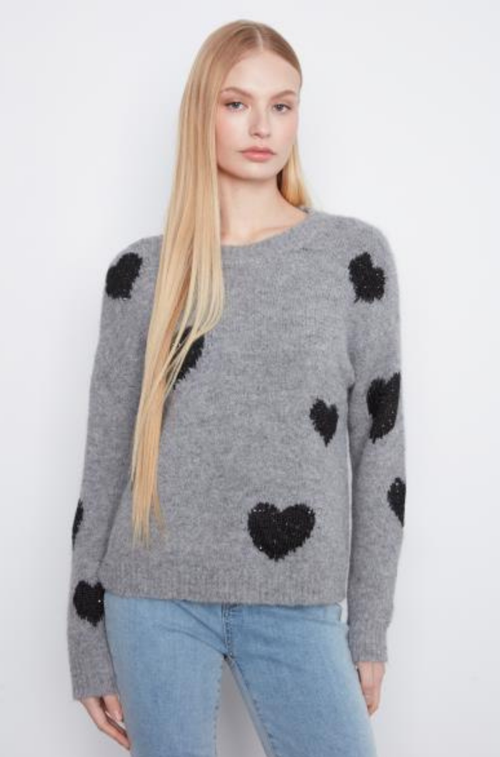 Long Sleeve Crew Neck Heart Jacquard Sweater