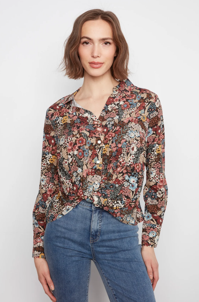 Printed Shirt With Twisted Front - Azalea