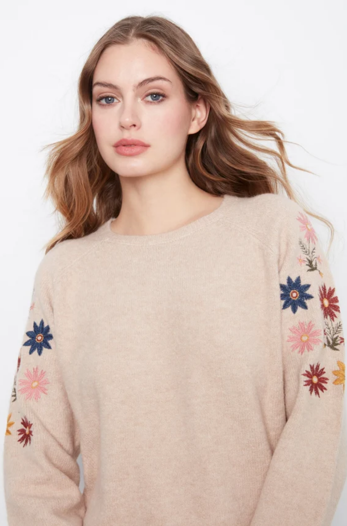 Long Sleeve Raglan Sweater w/ Embroidery