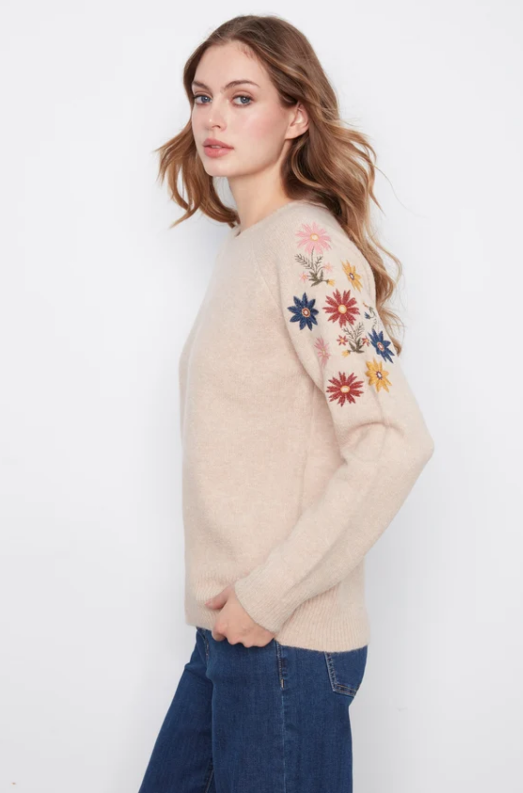 Long Sleeve Raglan Sweater w/ Embroidery