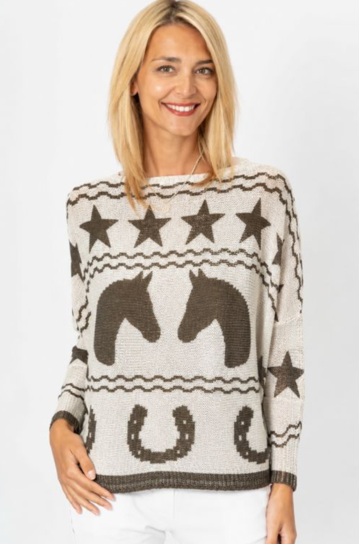 Horseshoe Batwing Sweater with Gold Thread