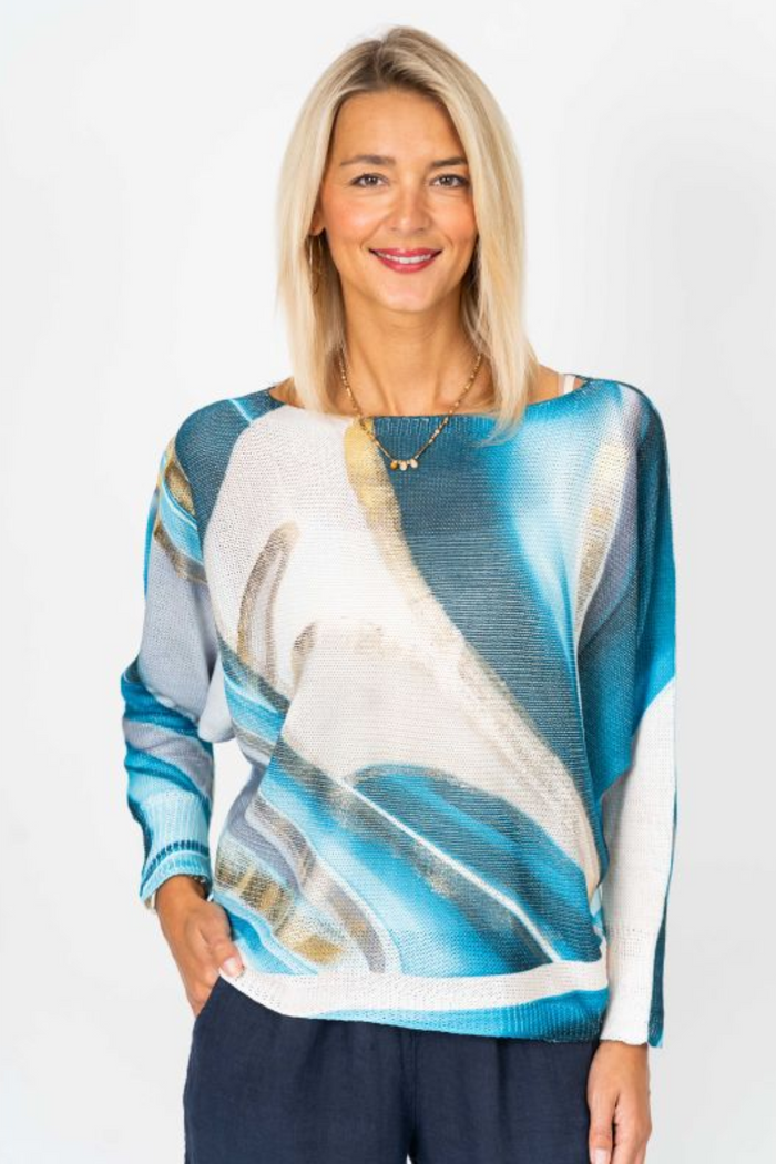 Soft Abstract Batwing Sweater w/ Gold Foil