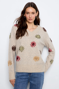 V-Neck Floral Embroidered Sweater