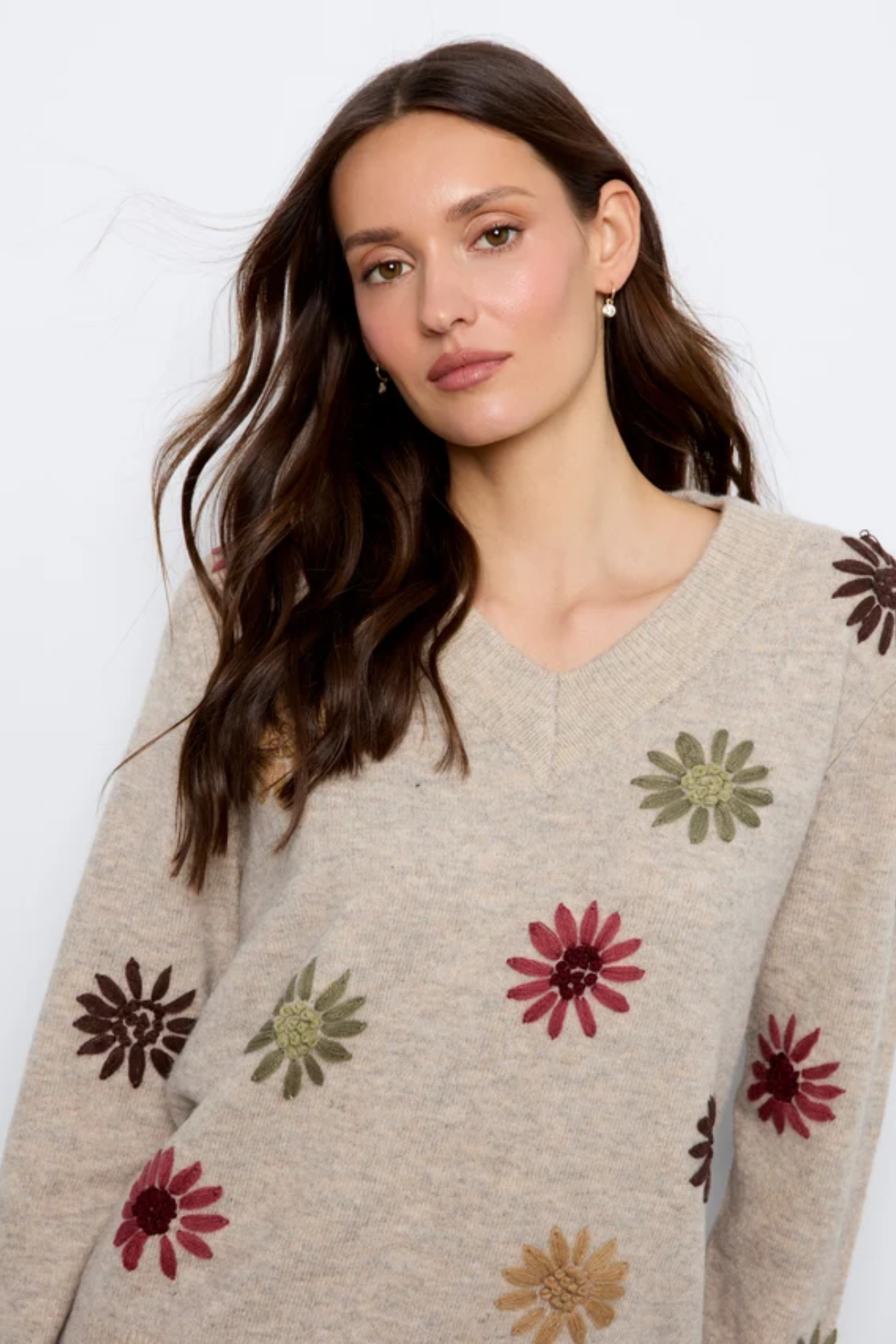 V-Neck Floral Embroidered Sweater
