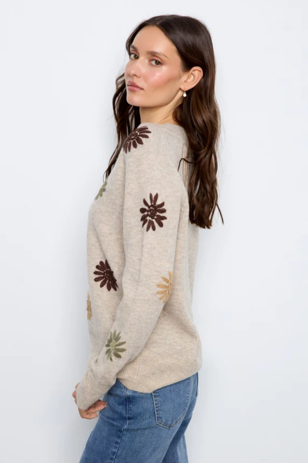 V-Neck Floral Embroidered Sweater