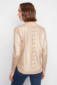 Long Sleeve Boat Neck Foiled Print Sweater With Pockets