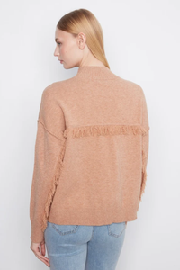 Long Sleeve Drop Shoulder Mock Neck Sweater with Fringe Detail