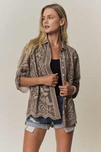 Boho Embroidered Button-down Top