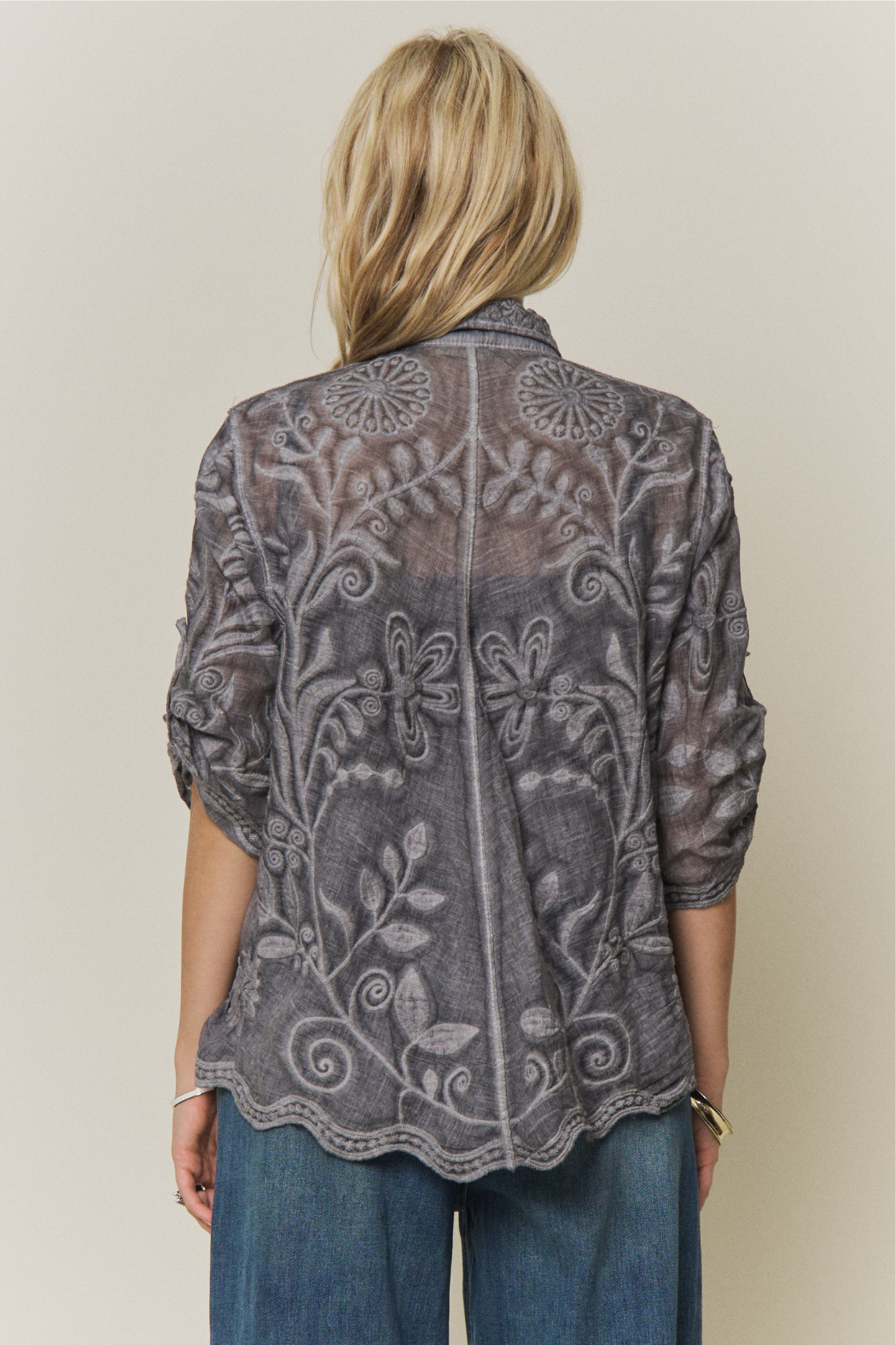 Boho Embroidered Button-down Top
