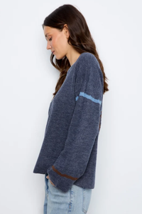 Embroidered Ribbed Sweater with Notch Neck