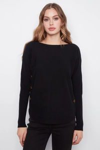 Long Sleeve Drop Shoulder Boat Neck Sweater With Side Button