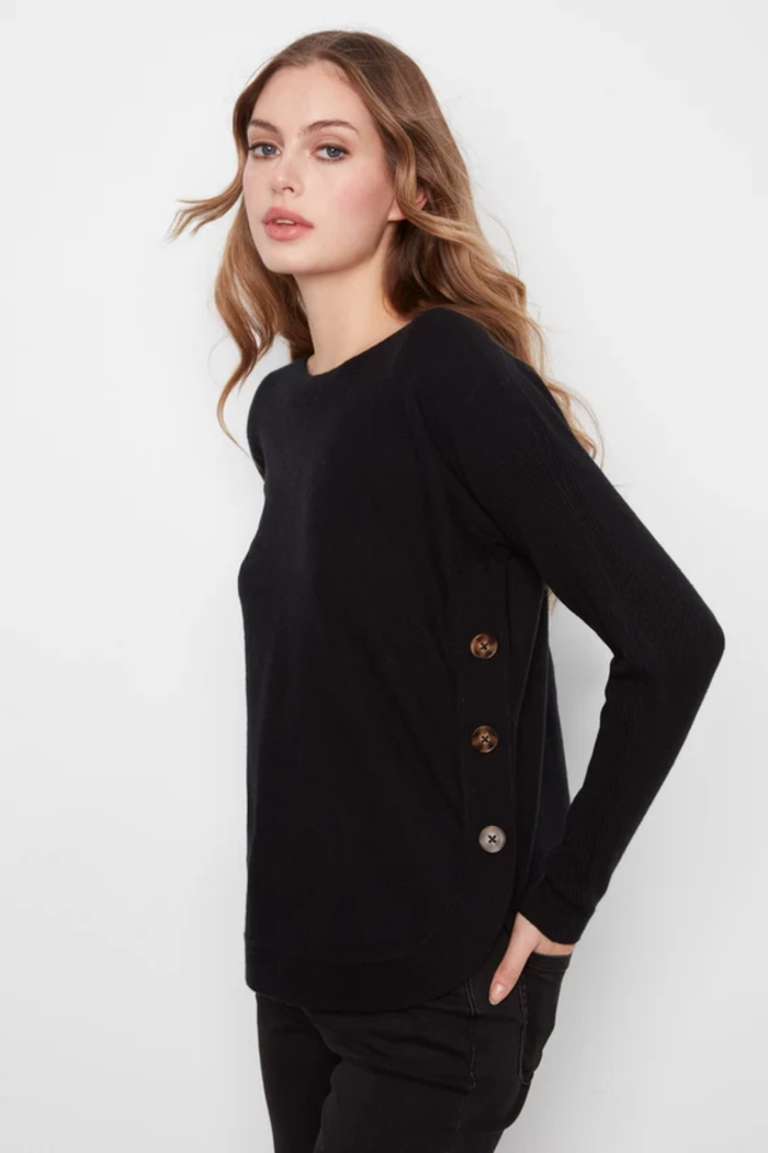 Long Sleeve Drop Shoulder Boat Neck Sweater With Side Button