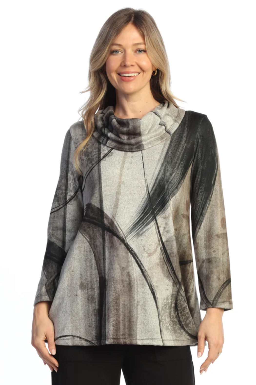 Motion Printed Cowl Neck Tunic
